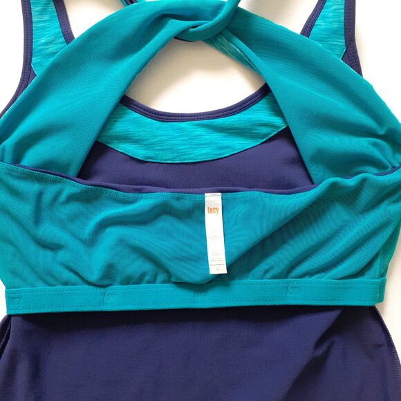 Lucy Twist Back Tank with Built-In Bra Blue Size L - Picture 9 of 11